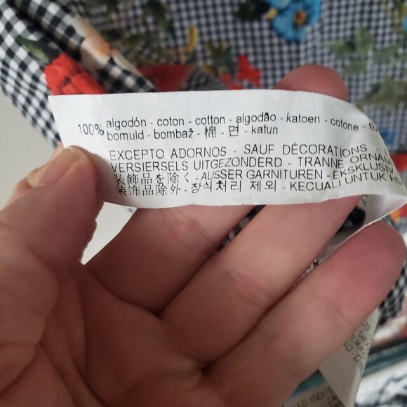 Zara Top Tunic Off Shoulder Bell Sleeves Floral Gingham L Cotton Ruffle - Picture 7 of 7